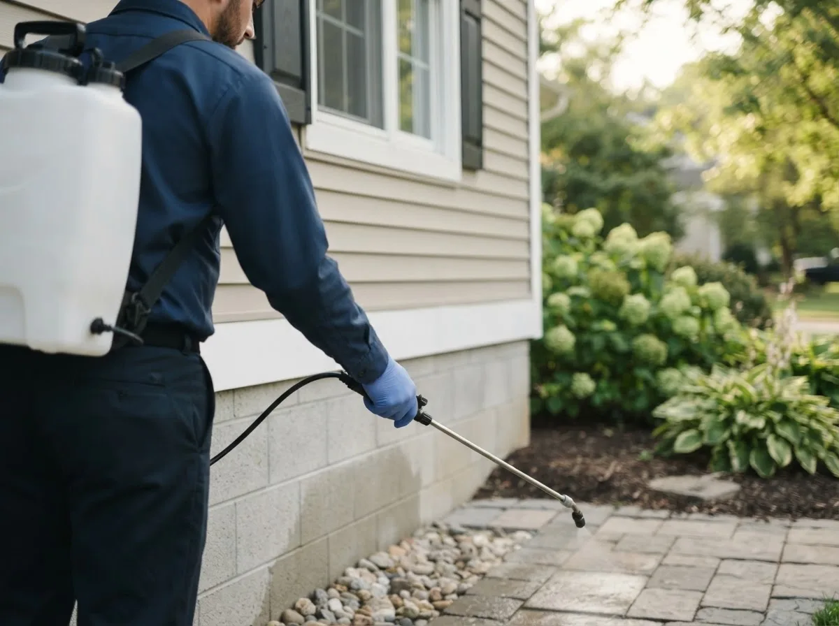 Pest control technician inspecting a home in Climax, MI